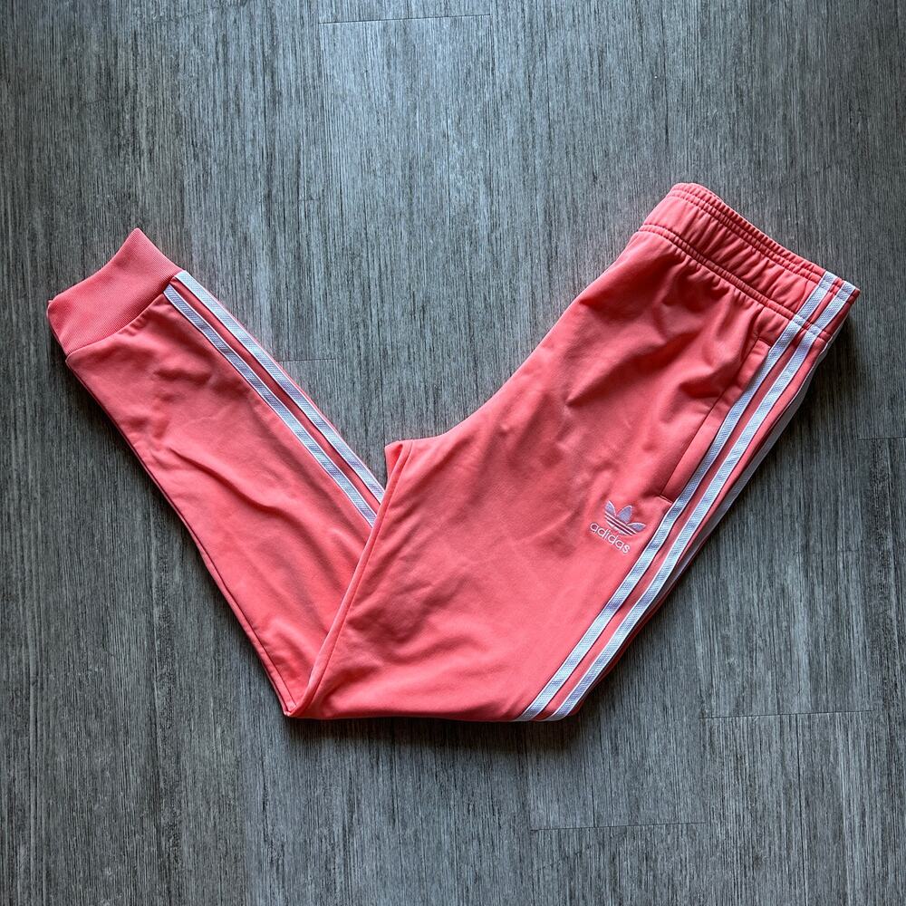 Adidas Peach Orange Elastic/Drawstring Waist Zipper Pockets Joggers Size Large